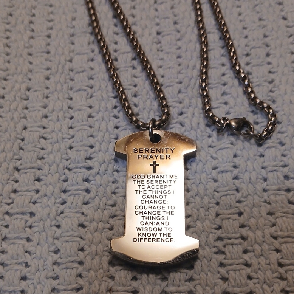Serenity Prayer Silver Necklace- (Metal Not Tested)